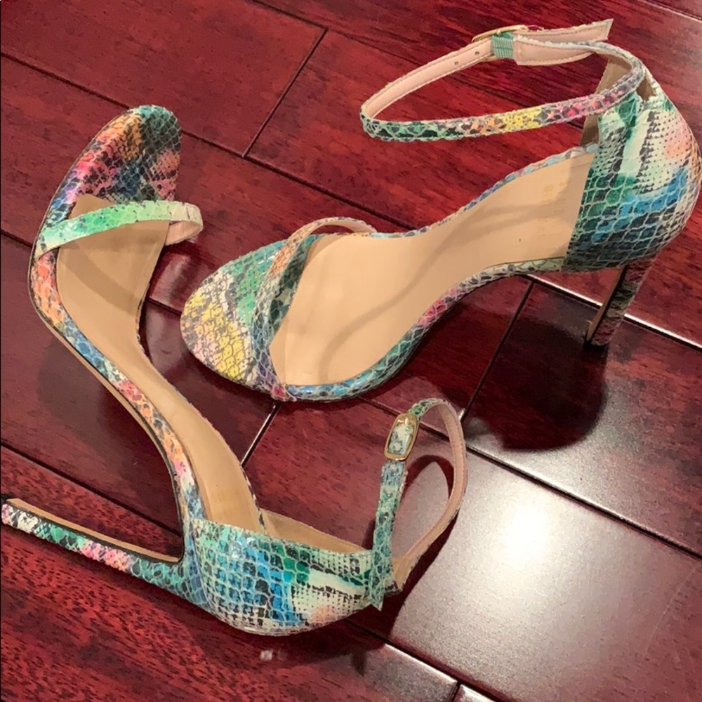 Rainbow Snake print Stuart Weitzman Nudist heel